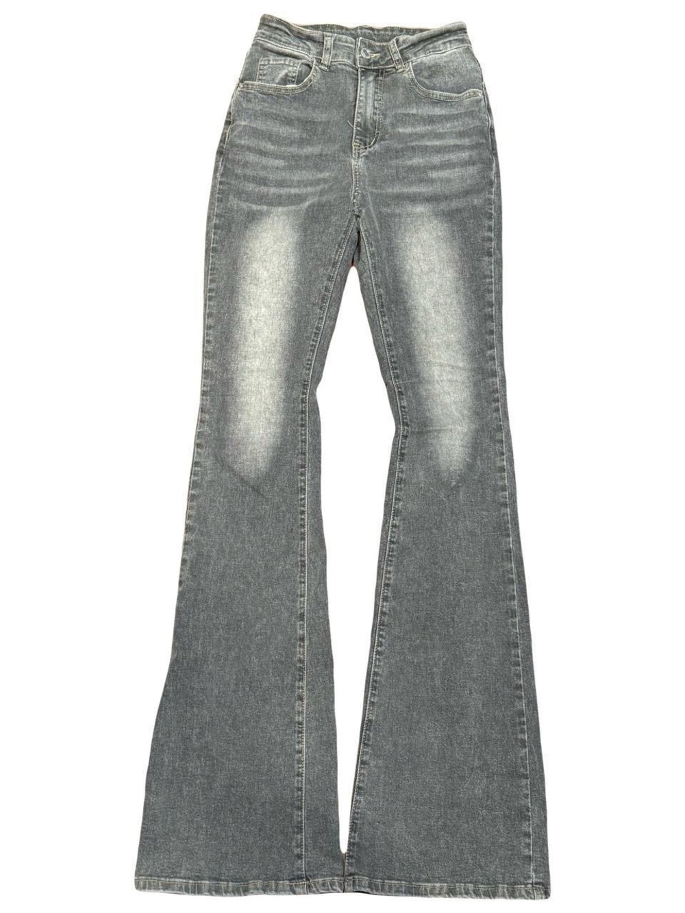 Bleach Faded Grey Mid Rise Slim Bell Bottom Flared Jeans